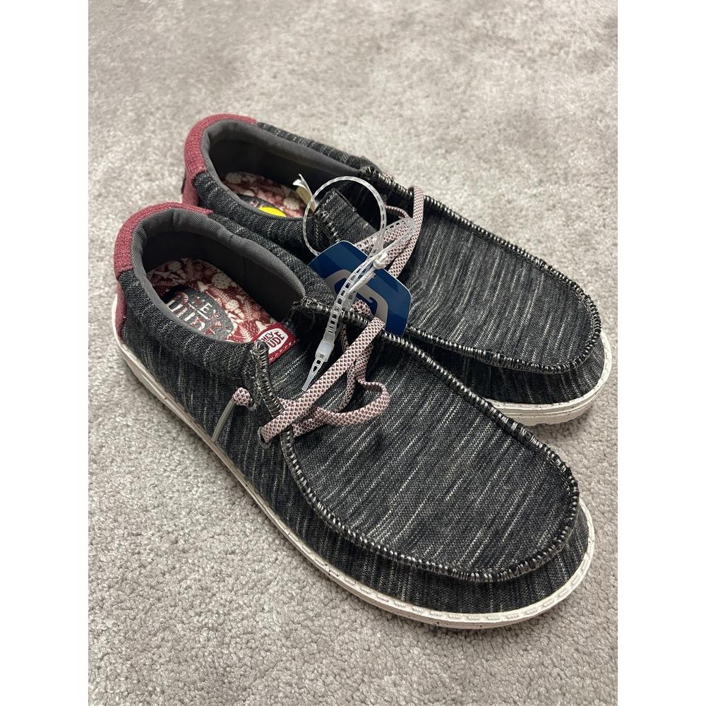 Hey Dude Wally Youth Jersey Slip-On Shoes Charcoal Grey Kids Casual